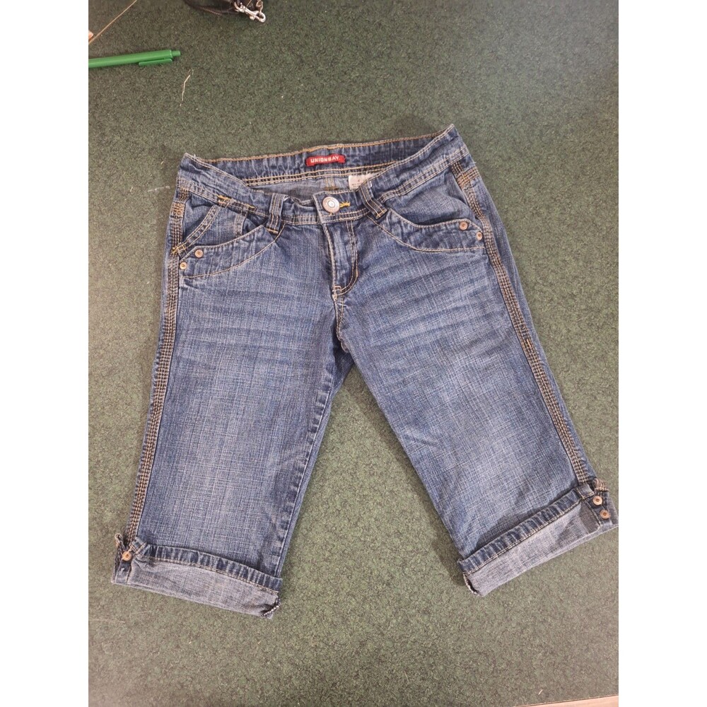 Unionbay Bermuda Shorts size 5 Blue Denim Stretch 5-Pocket Zip Relaxed
